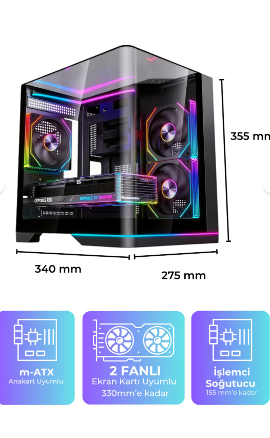 REVENGE NOVA PLUS CURVED 5X ARGB FANLI KUMANDALI USB 3.0 GAMING BİLGİSAYAR KASASI - Görsel 3